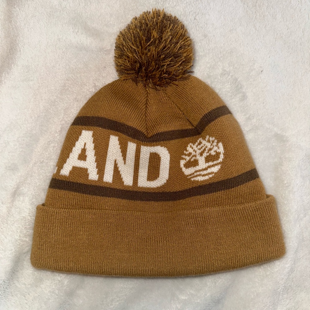 Timberland Tan Knit Beanie with Pom